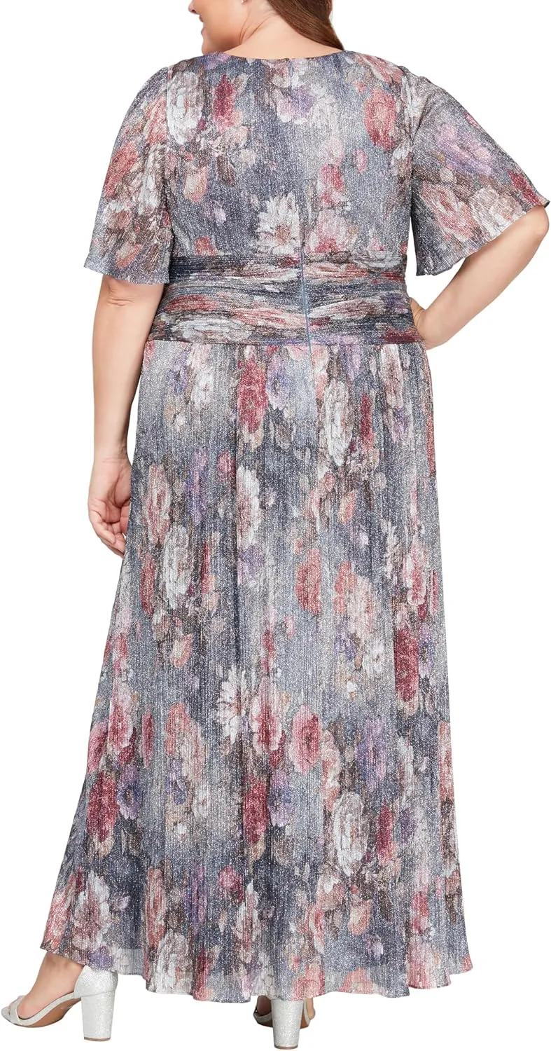 S.L. Fashions Women's Long A-line Mother of The Bride Dress with Ruched Waist (Plus Size)