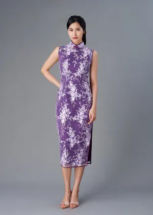 Sleeveless 3D Lace Qipao (Purple)