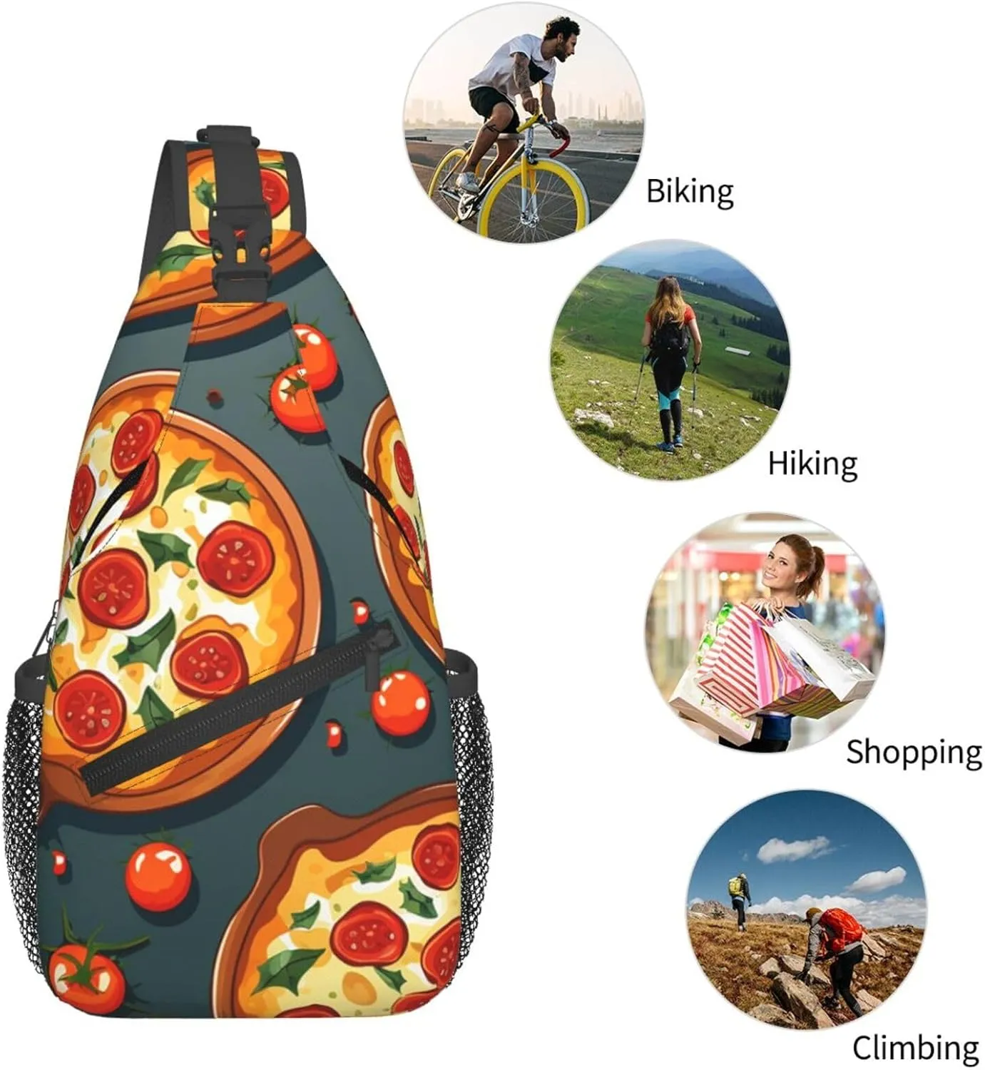 Sling Bag for Women Men Crossbody Bag Sling Backpack Pizza Food Cross Body Bag Adjustable Chest Bag