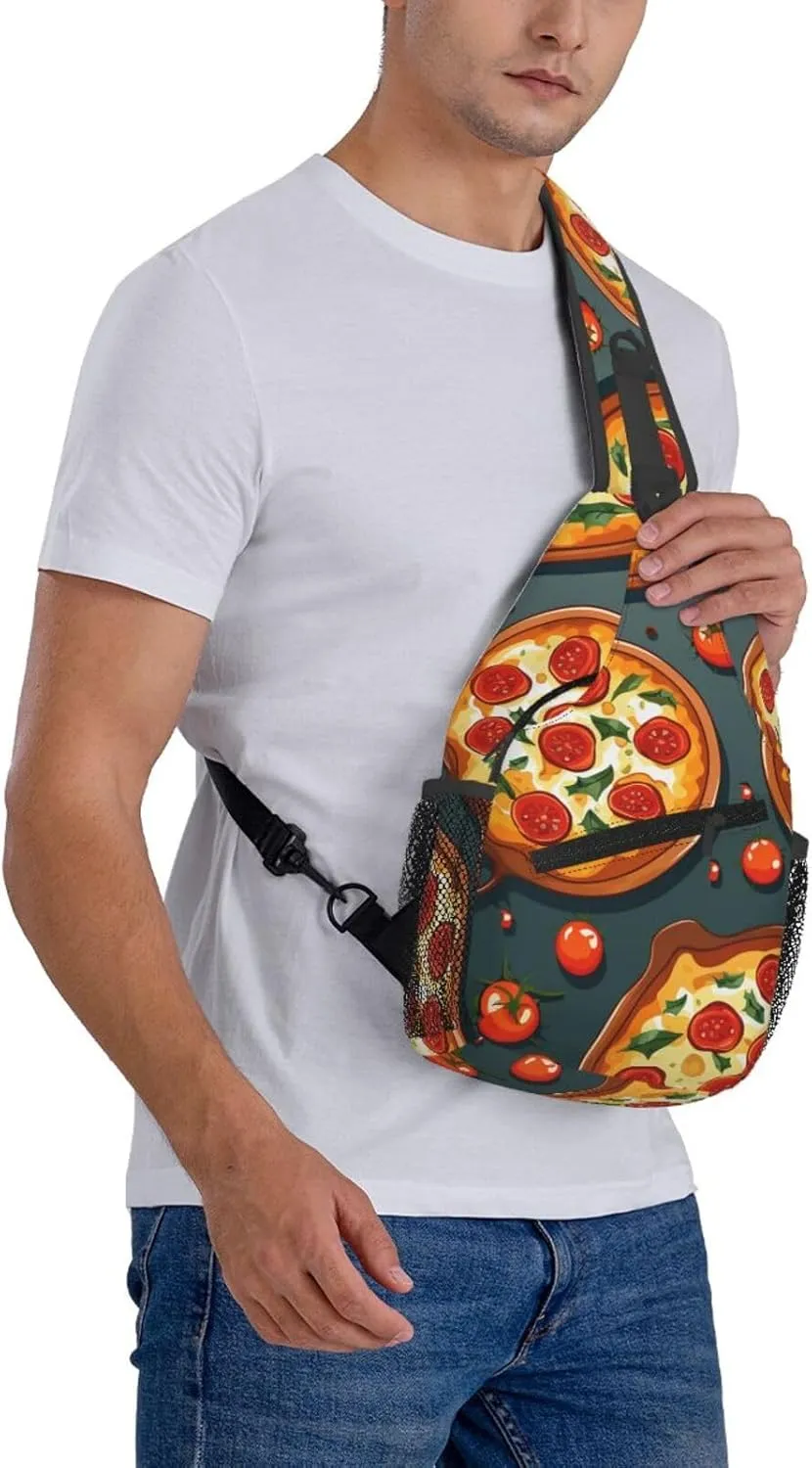 Sling Bag for Women Men Crossbody Bag Sling Backpack Pizza Food Cross Body Bag Adjustable Chest Bag