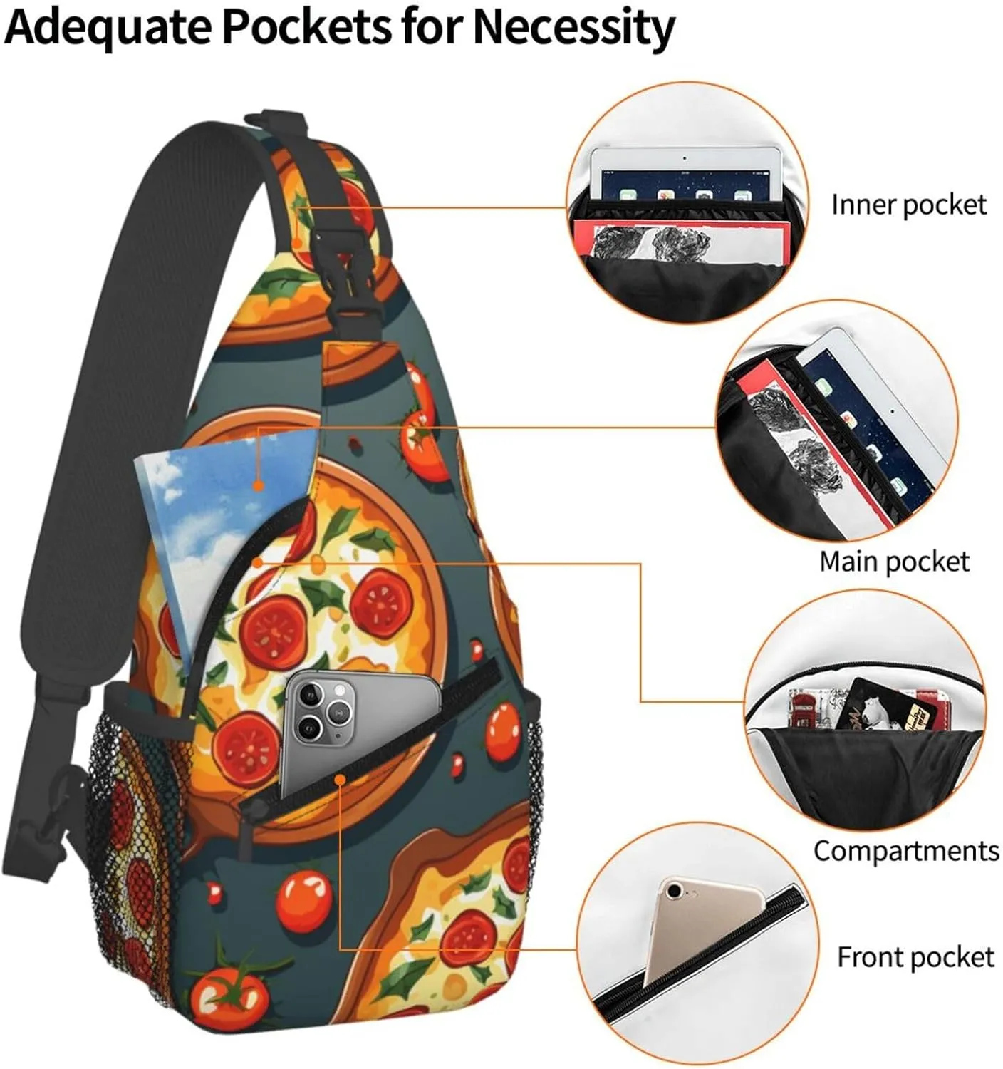 Sling Bag for Women Men Crossbody Bag Sling Backpack Pizza Food Cross Body Bag Adjustable Chest Bag