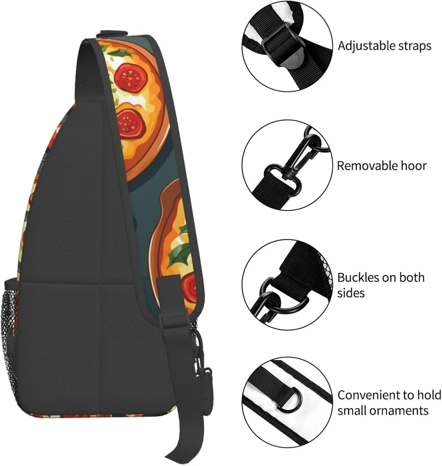Sling Bag for Women Men Crossbody Bag Sling Backpack Pizza Food Cross Body Bag Adjustable Chest Bag