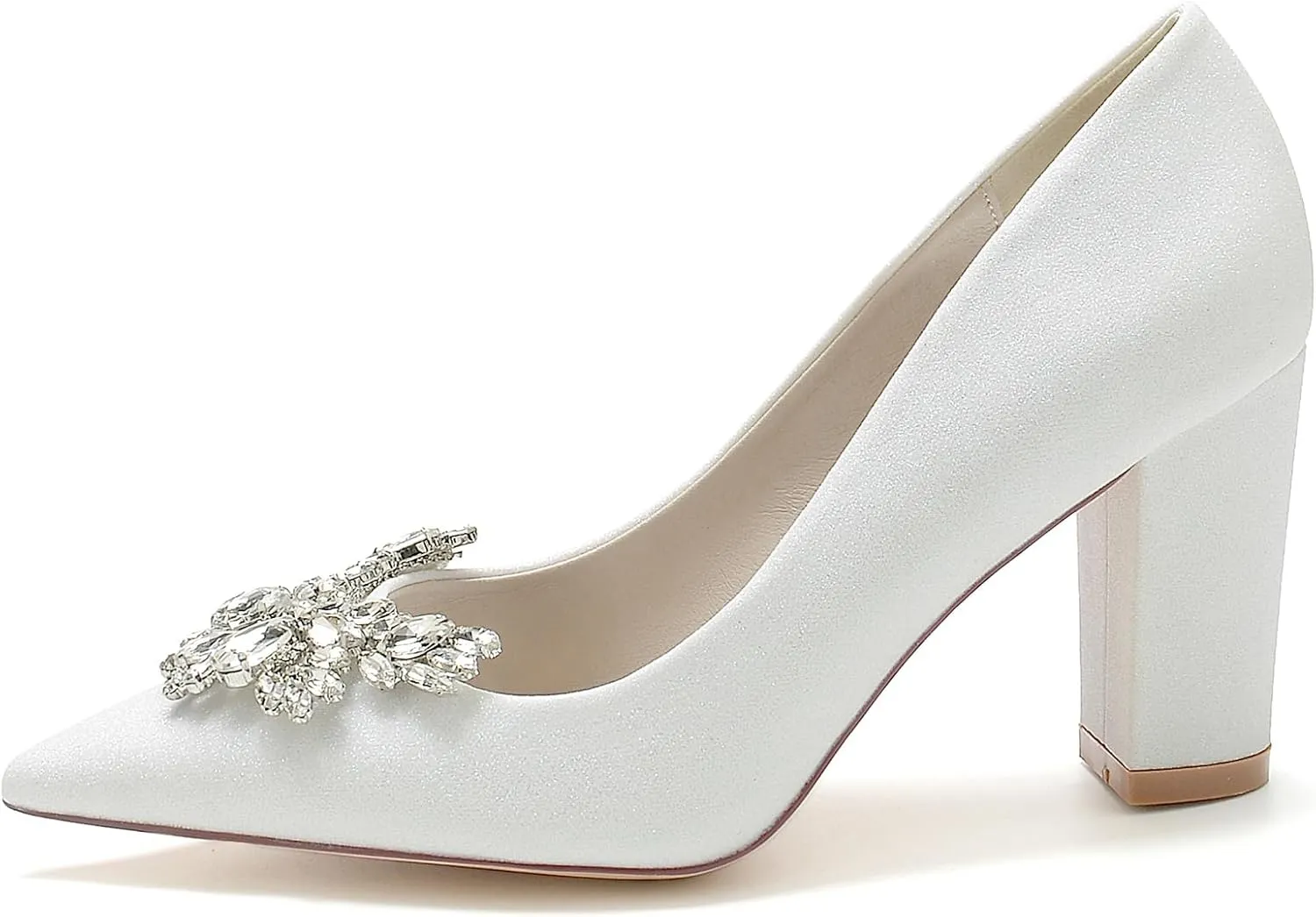 Slip on Womens Wedding Shoes with Rhinestone Bowknot Evening Pumps