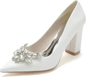 Slip on Womens Wedding Shoes with Rhinestone Bowknot Evening Pumps