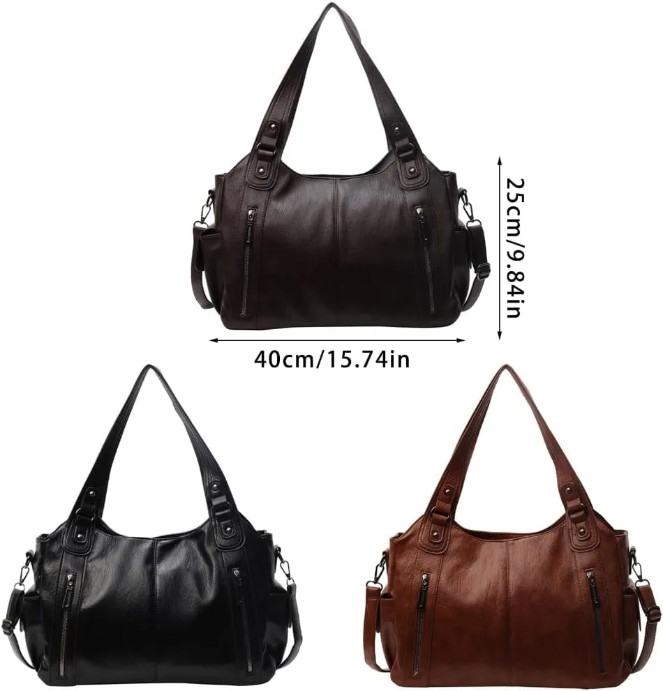 Slouchy Handbag Large Shoulder Crossbody Bag Women's PU Leather Shopper Bag with Multiple Pockets for Daily Use