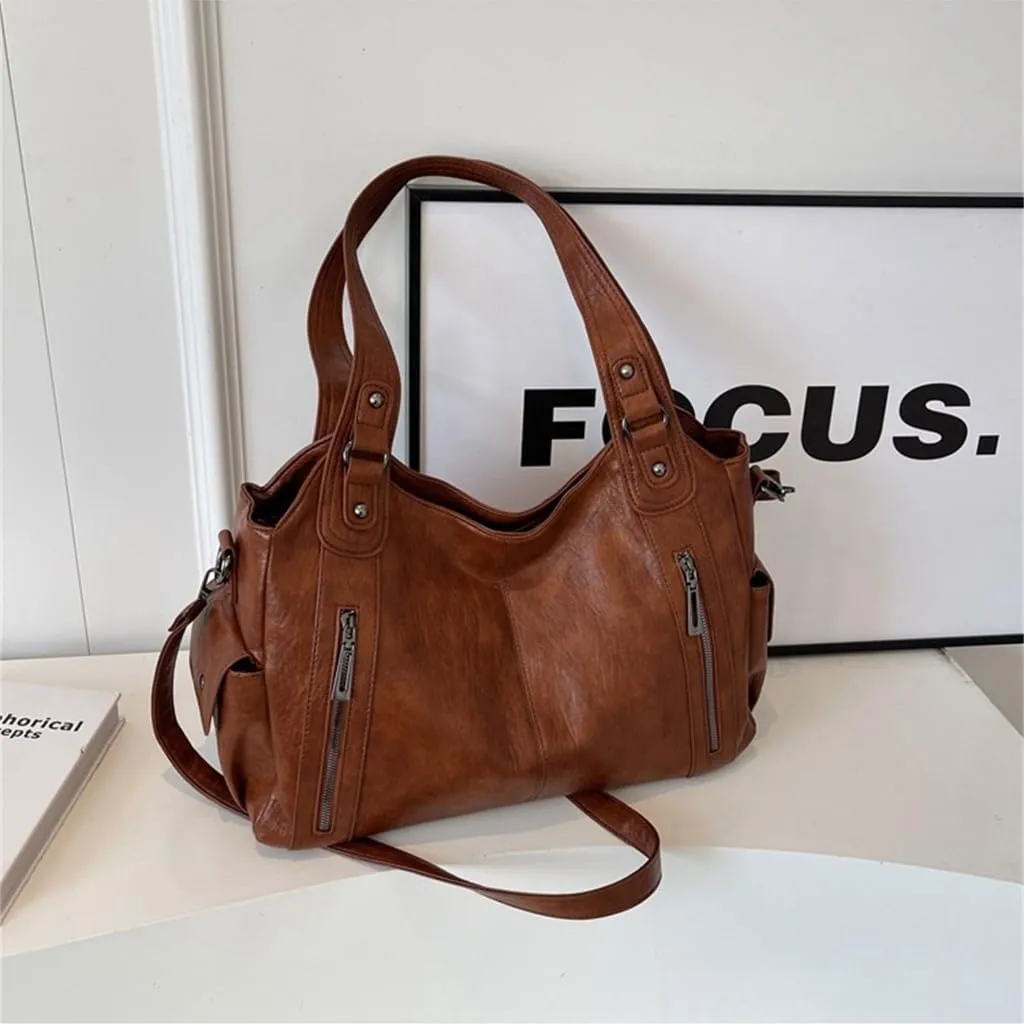 Slouchy Handbag Large Shoulder Crossbody Bag Women's PU Leather Shopper Bag with Multiple Pockets for Daily Use
