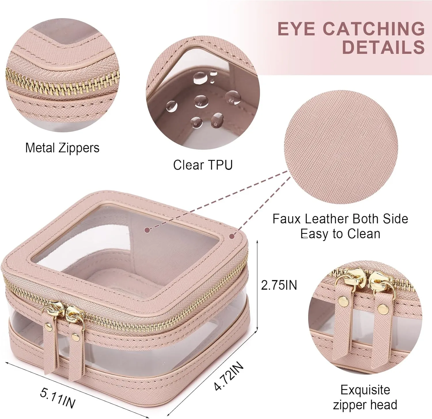 Small Makeup Bag Clear Mini Cosmetic Makeup Case & Toiletry Bag with Zipper Women's Purse Organizer & Car Essentials (Pink, MINI-2)