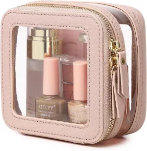 Small Makeup Bag Clear Mini Cosmetic Makeup Case & Toiletry Bag with Zipper Women's Purse Organizer & Car Essentials (Pink, MINI-2)