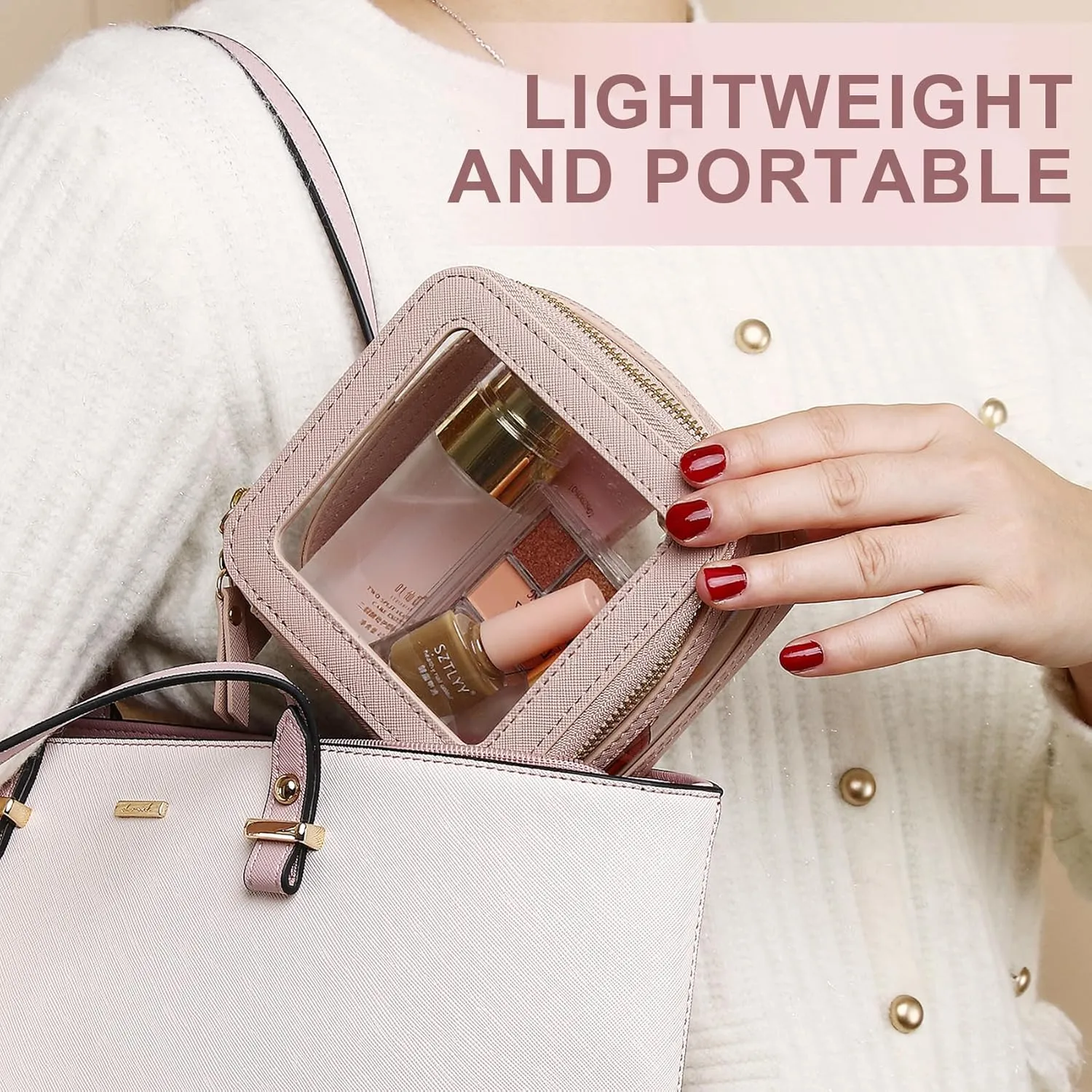 Small Makeup Bag Clear Mini Cosmetic Makeup Case & Toiletry Bag with Zipper Women's Purse Organizer & Car Essentials (Pink, MINI-2)