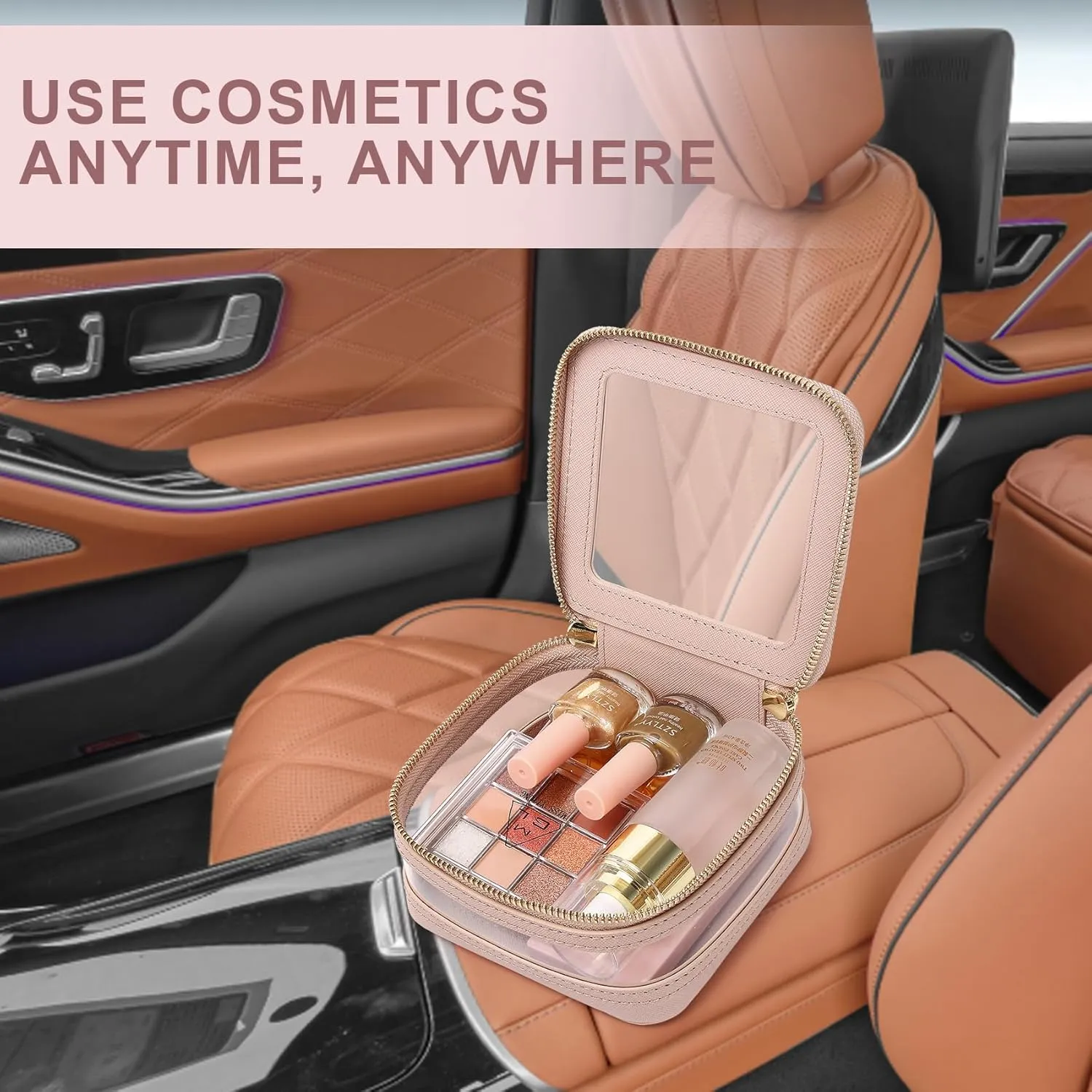 Small Makeup Bag Clear Mini Cosmetic Makeup Case & Toiletry Bag with Zipper Women's Purse Organizer & Car Essentials (Pink, MINI-2)
