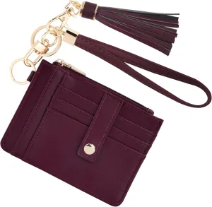 Small Wristlet Wallets for Women RFID Credit Card Holder Wallet Keychain Wristlet Wallet Credit Card Wallets for Women (Burgundy)