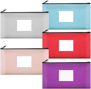 SMARTAKE 5-Pack Money Bags with Zipper, PU Leather Bank Deposit Bags, Waterproof Money Pouch for Organize Cash, Coins, Cosmetics, Invoice, Bills, Tools, 11.5 x 6.2 Inches, Light Colors