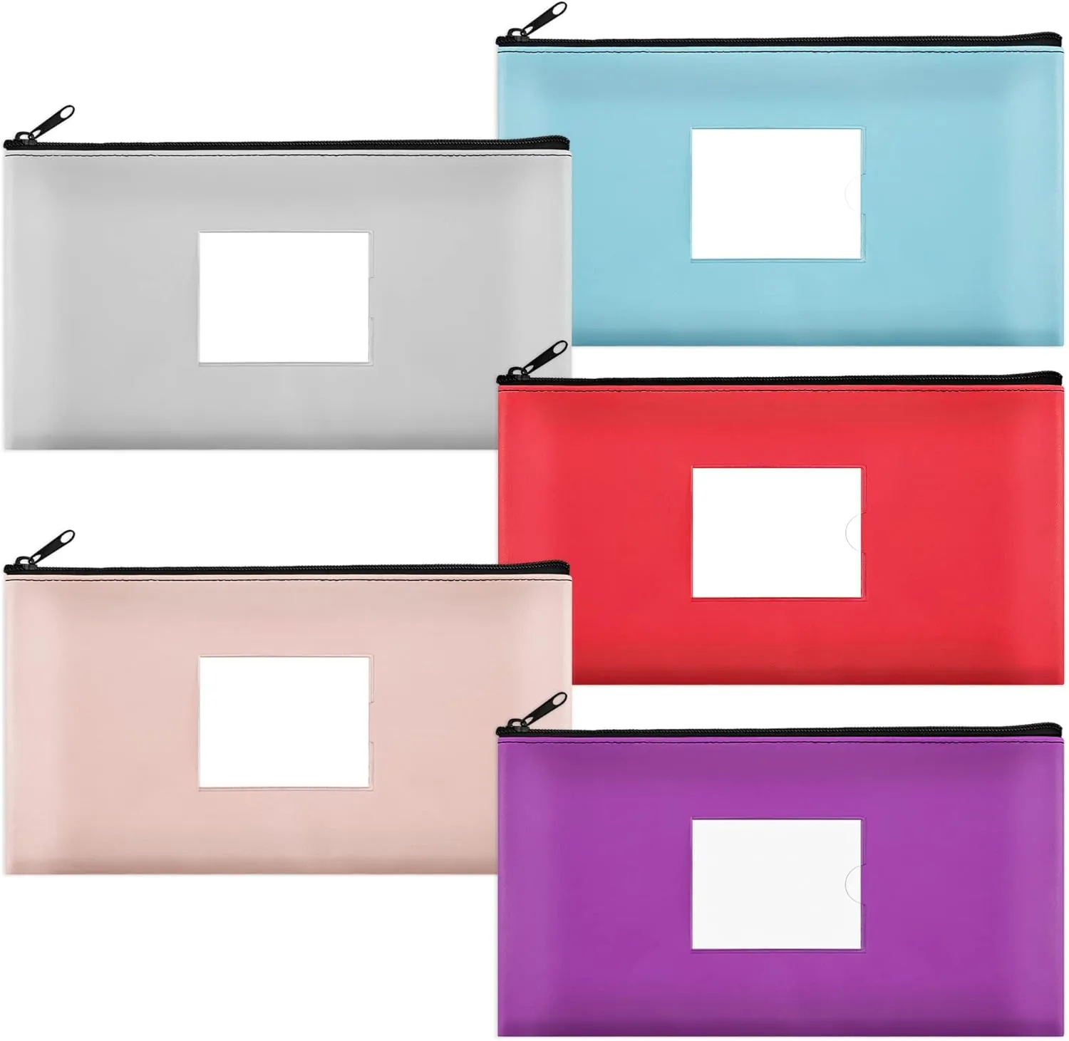 SMARTAKE 5-Pack Money Bags with Zipper, PU Leather Bank Deposit Bags, Waterproof Money Pouch for Organize Cash, Coins, Cosmetics, Invoice, Bills, Tools, 11.5 x 6.2 Inches, Light Colors