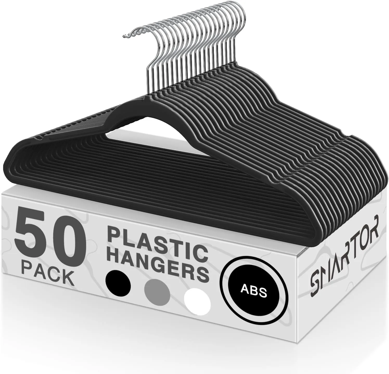 SMARTOR Plastic Hangers 50 Pack, Heavy Duty Plastic Hangers for Clothes - Non-Velvet Slim Hangers with 360° Swivel Hook & Clothes Thin Hangers - Durable Coat Hangers, Space Saving Hangers - Black