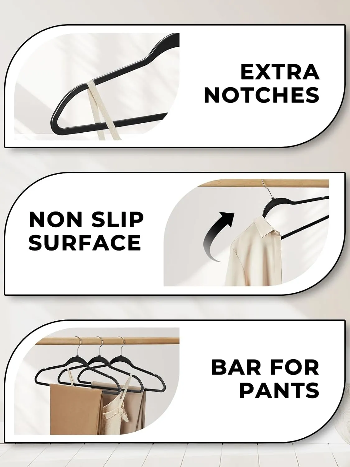 SMARTOR Plastic Hangers 50 Pack, Heavy Duty Plastic Hangers for Clothes - Non-Velvet Slim Hangers with 360° Swivel Hook & Clothes Thin Hangers - Durable Coat Hangers, Space Saving Hangers - Black
