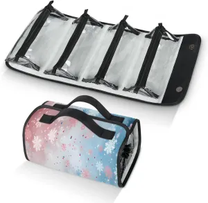 Snowflake Dots Toiletry Bag Water Proof Travel Makeup Case Large Capacity 4 in 1 Foldable Cosmetics Storage for Women Men Removable Zipper Clear PVC Pockets