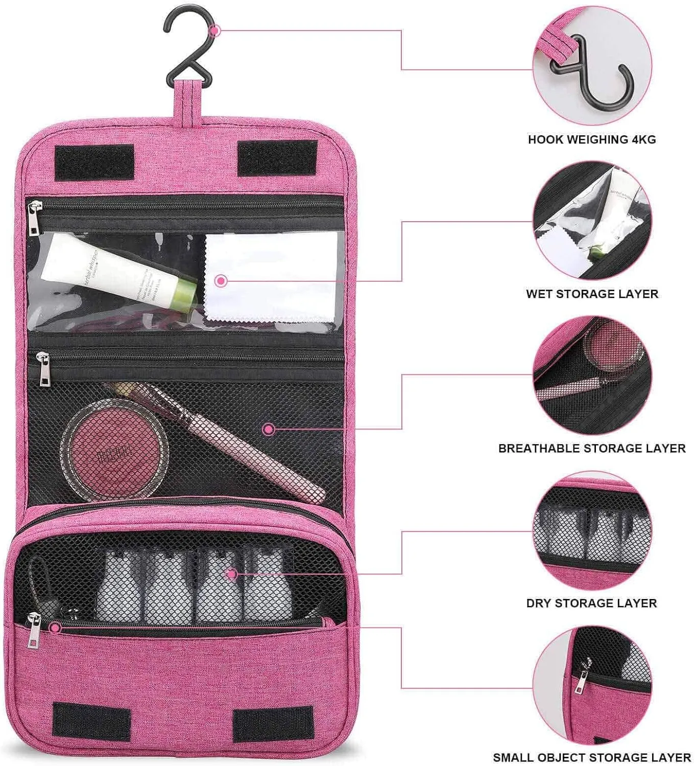Snowflake,Toiletry Bag Hanging Travel Makeup Organizer,Nordic Snowflake Knit Patterns,Cosmetic Makeup Bag for Full Sized Toiletries,Gray White