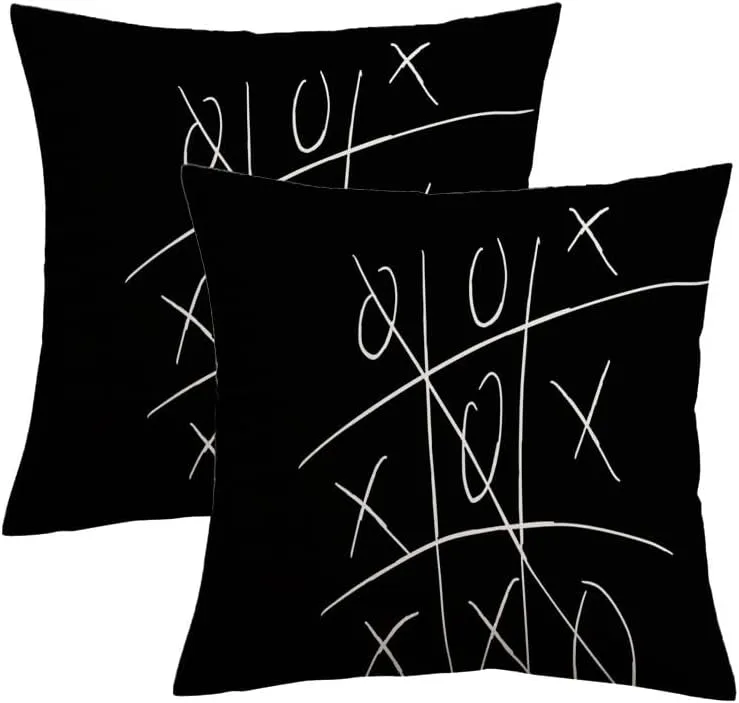 Soft Velvet Pillow Covers 20x20 Inch Black White Fashion Tic Tac Simple Toe Win Miscellaneous Children Circle Cross Kids Education Play Decorative Sqaure Throw Pillow Covers for Couch, Bed - Set of 2