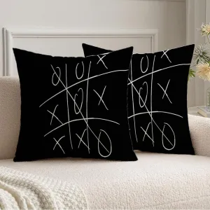 Soft Velvet Pillow Covers 20x20 Inch Black White Fashion Tic Tac Simple Toe Win Miscellaneous Children Circle Cross Kids Education Play Decorative Sqaure Throw Pillow Covers for Couch, Bed - Set of 2