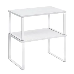 SONGMICS Cabinet Organizer Shelf, Set of 2 Kitchen Counter Shelves, Kitchen Storage, Spice Rack, Stackable, Expandable, Metal and Engineered Wood, Cloud White and Snow White UKCS02W01