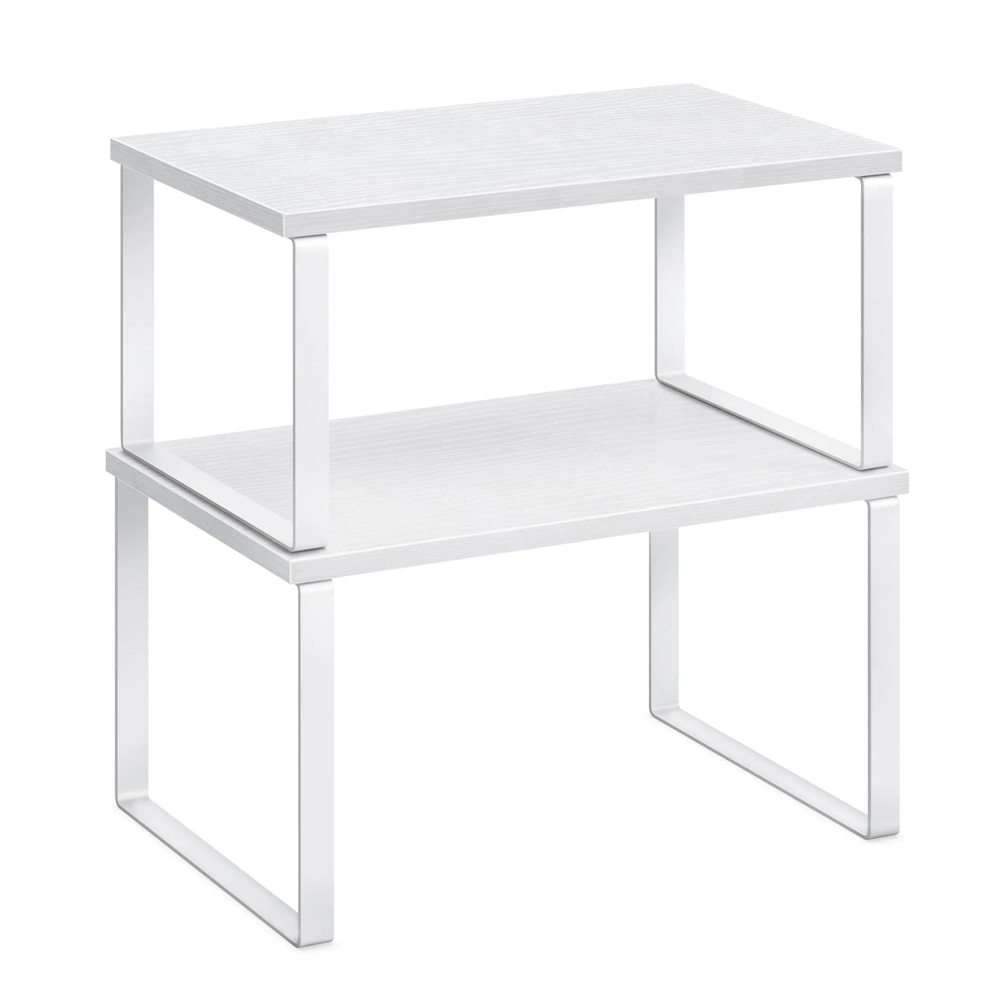 SONGMICS Cabinet Organizer Shelf, Set of 2 Kitchen Counter Shelves, Kitchen Storage, Spice Rack, Stackable, Expandable, Metal and Engineered Wood, Cloud White and Snow White UKCS02W01
