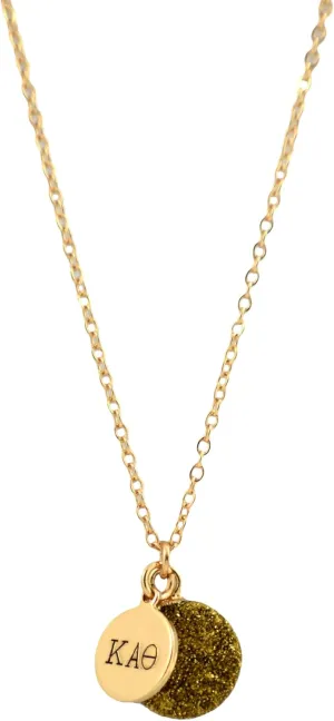 Sorority Shop KAT Necklace - Kappa Alpha Theta Metallic Gold Druzy Gemstone Necklace With Engraved Pendant – 14K Gold Dipped Jewelry with Gold Gemstone – Sorority Gift, Charm Paraphernalia