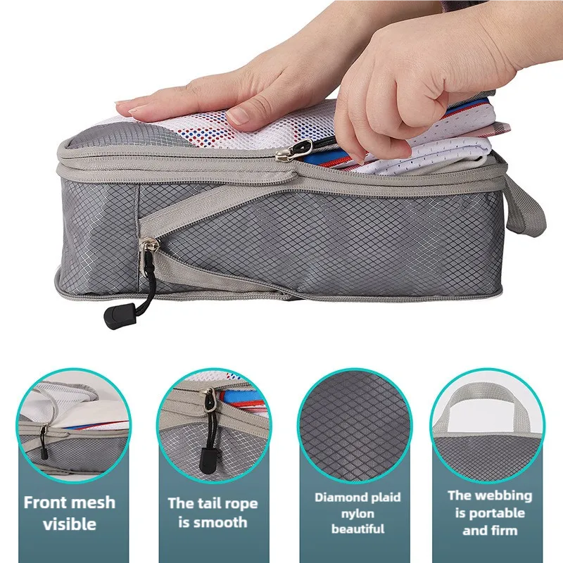 Space-Saving and Cubes White Set Organizers Bags Foldable 4-piece Off Travel Set, Storage Highly intuitive for Mesh Luggage, Packing Travel Compression Top pick