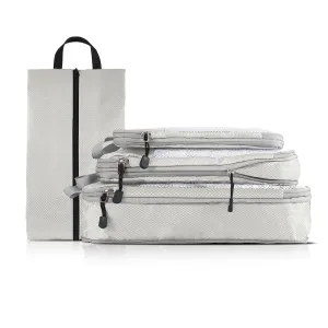 Space-Saving and Cubes White Set Organizers Bags Foldable 4-piece Off Travel Set, Storage Highly intuitive for Mesh Luggage, Packing Travel Compression Top pick