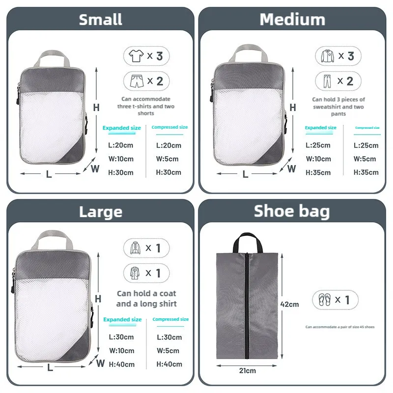 Space-Saving and Cubes White Set Organizers Bags Foldable 4-piece Off Travel Set, Storage Highly intuitive for Mesh Luggage, Packing Travel Compression Top pick