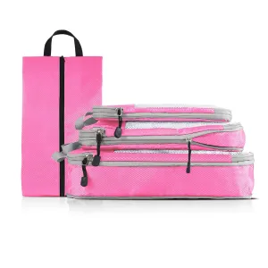 Space-Saving and Set Packing Great deal Storage Cubes 4-piece Pink Luggage, Foldable Organizers Mesh Travel for Set, Travel Delivery guarantee Compression Bags