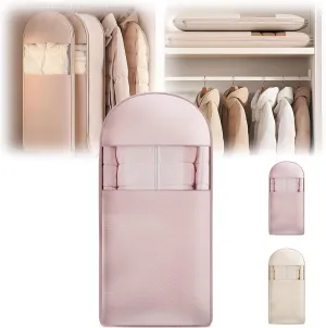 Space Saving Hanging Garment Bag with Self Compression Zipper, 2025 New Space Saver Closet Organizers, Dust Cover Clothes Bags for down Coat, For Closet Storage (Pink, X-Large)