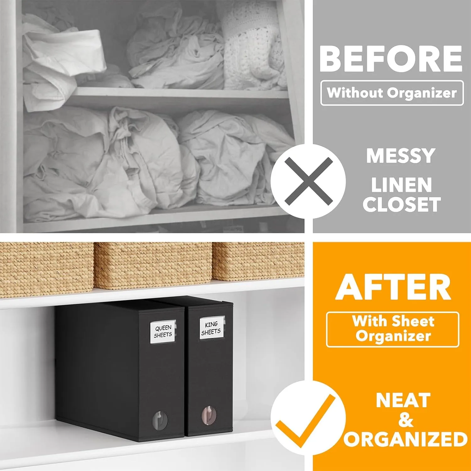 SpaceAid 2 Pack Bed Sheet Storage Container for Linen Closet, Black