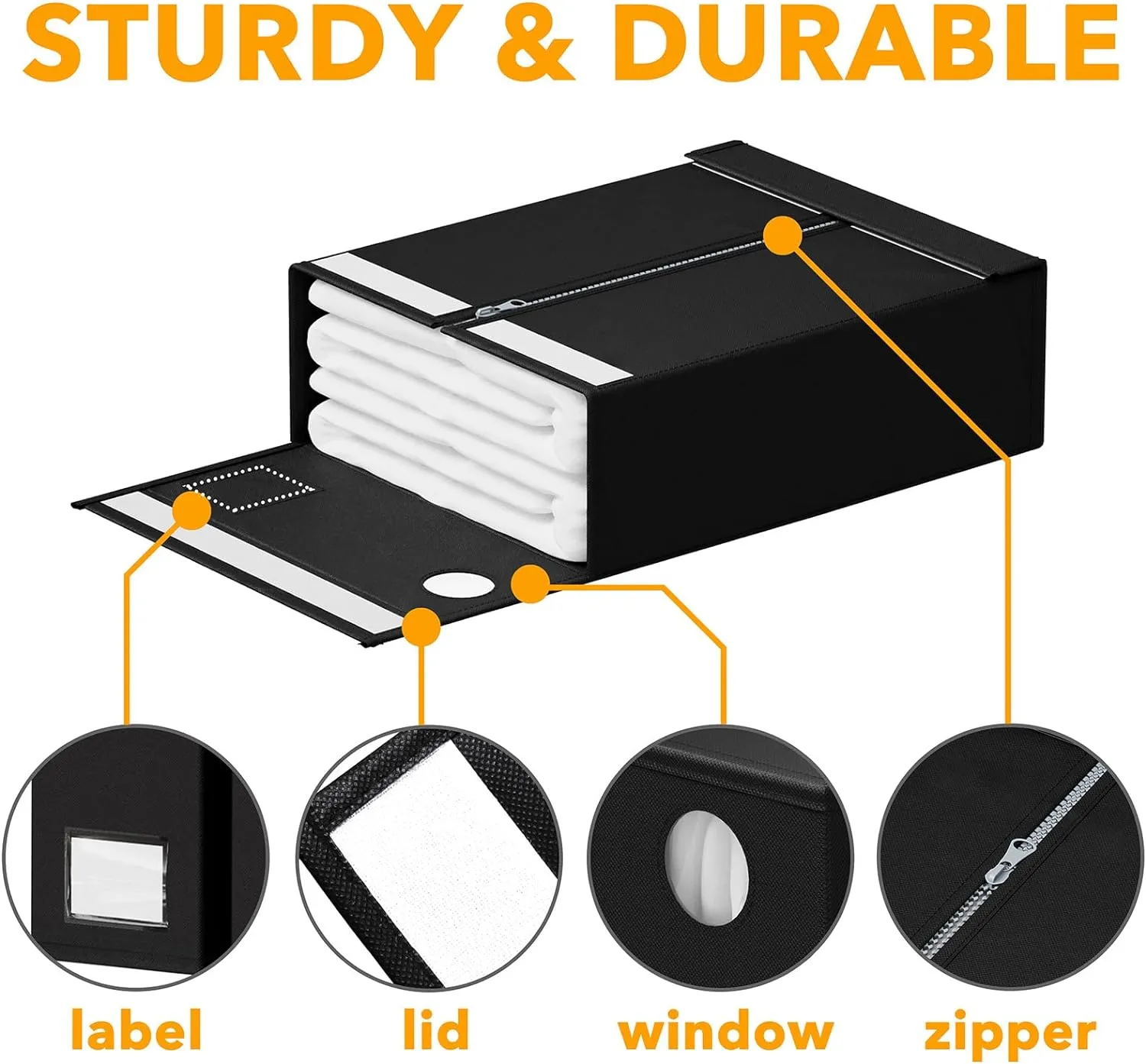 SpaceAid 2 Pack Bed Sheet Storage Container for Linen Closet, Black