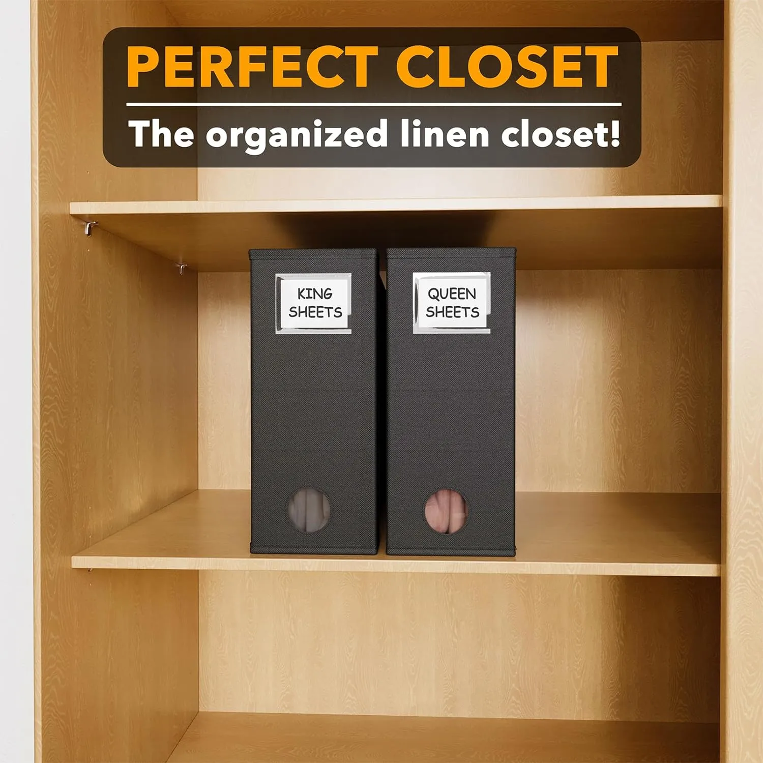 SpaceAid 2 Pack Bed Sheet Storage Container for Linen Closet, Black