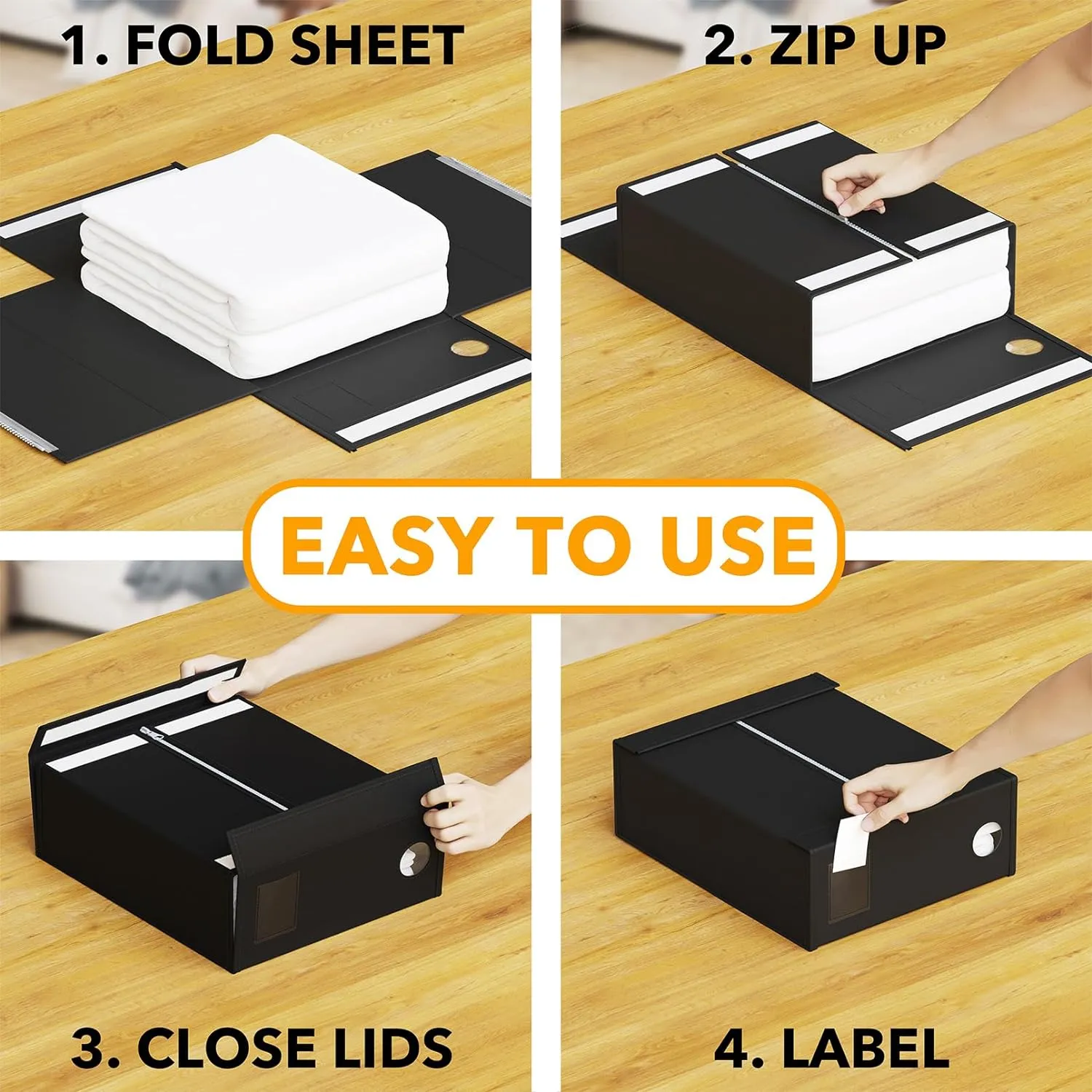 SpaceAid 2 Pack Bed Sheet Storage Container for Linen Closet, Black