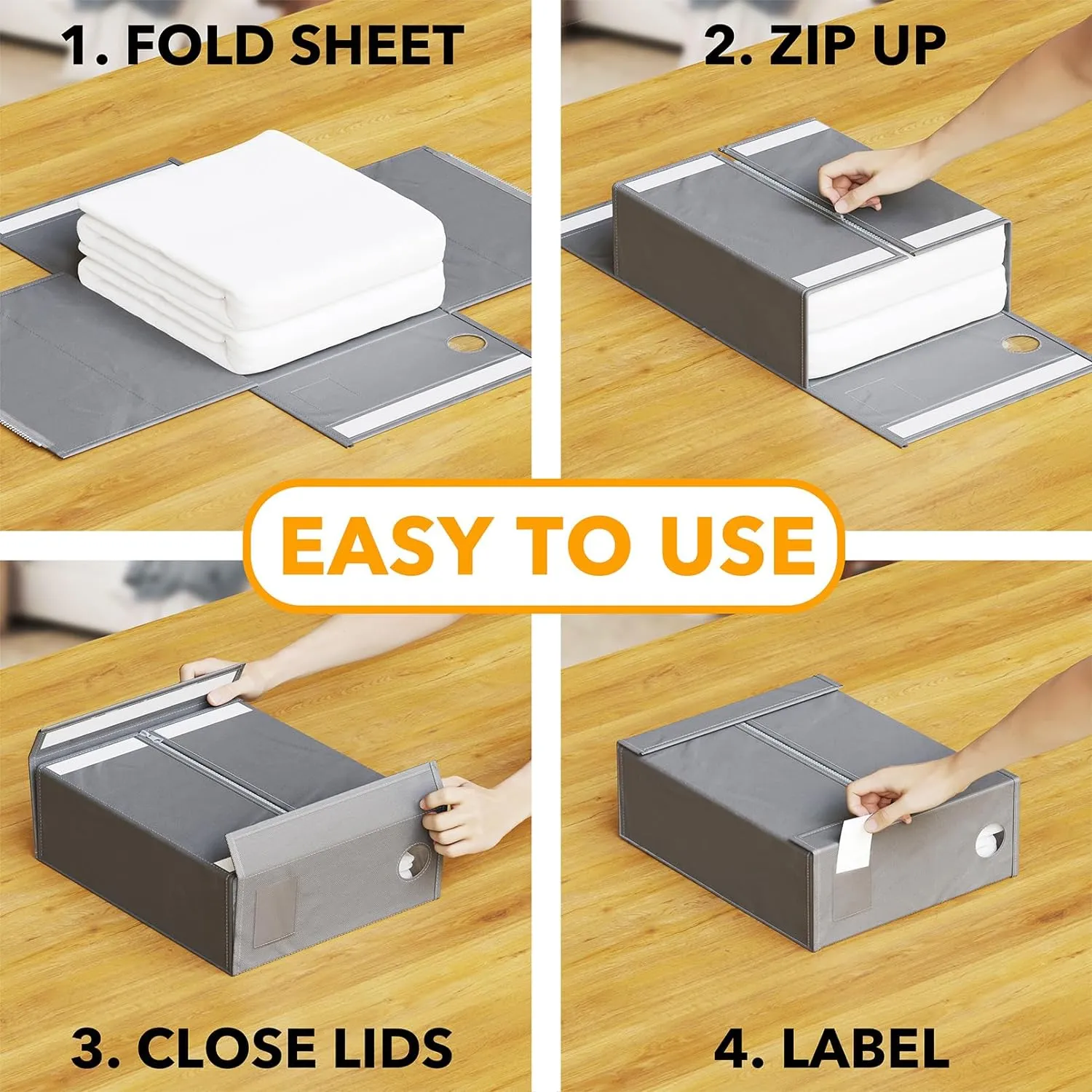 SpaceAid 2 Pack Foldable Sheet Organizer for Linen Closet, Gray