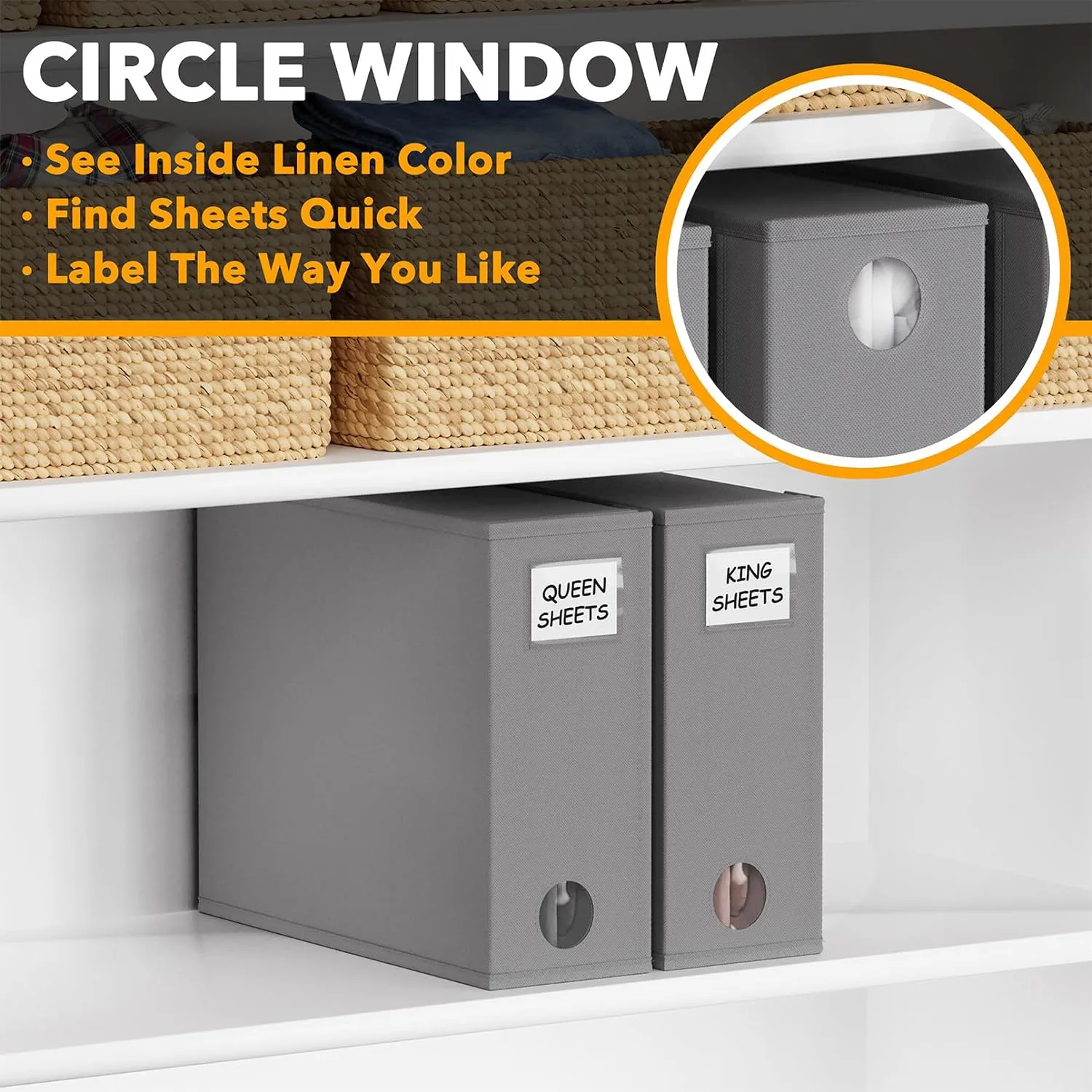 SpaceAid 2 Pack Foldable Sheet Organizer for Linen Closet, Gray