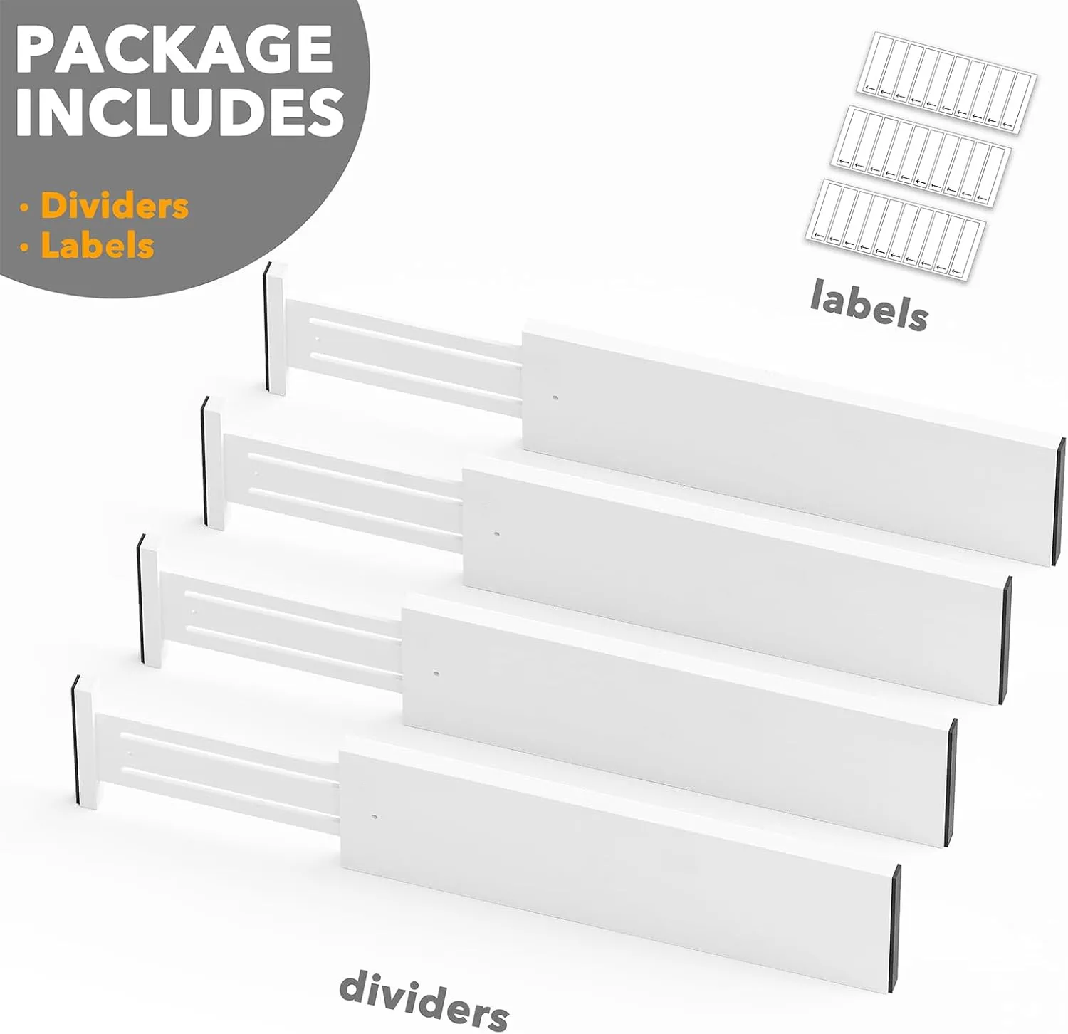 SpaceAid Bamboo 4 Pack Dresser Drawer Dividers, 4.65“ High Adjustable 17“-22” Drawer Organizers, Expandable Organization for Clothing, Clothes, Dressers, White