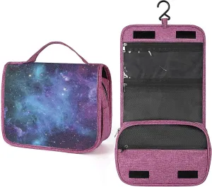 Space,Toiletry Bag Hanging Travel Makeup Organizer,Stars in Space Celestial Planets,Cosmetic Makeup Bag for Full Sized Toiletries,Blue Purple