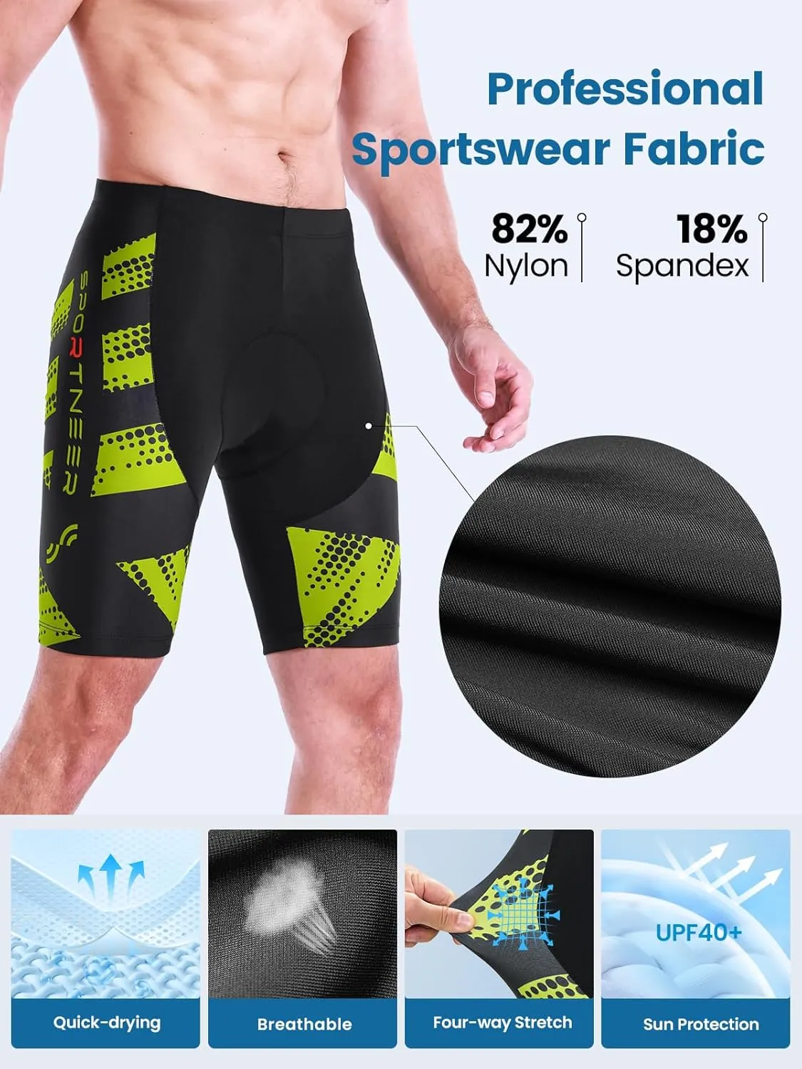 Sportneer Padded Bike Shorts for Men - 4D Padding Mens Bicycle Cycling Biking Clothing Shorts, Breathable and Absorbent
