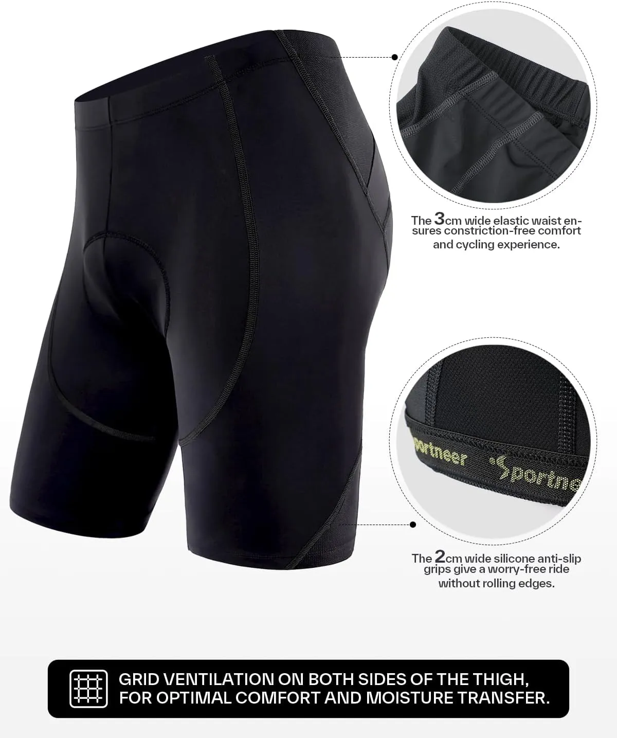 Sportneer Padded Bike Shorts for Men - 4D Padding Mens Bicycle Cycling Biking Clothing Shorts, Breathable and Absorbent