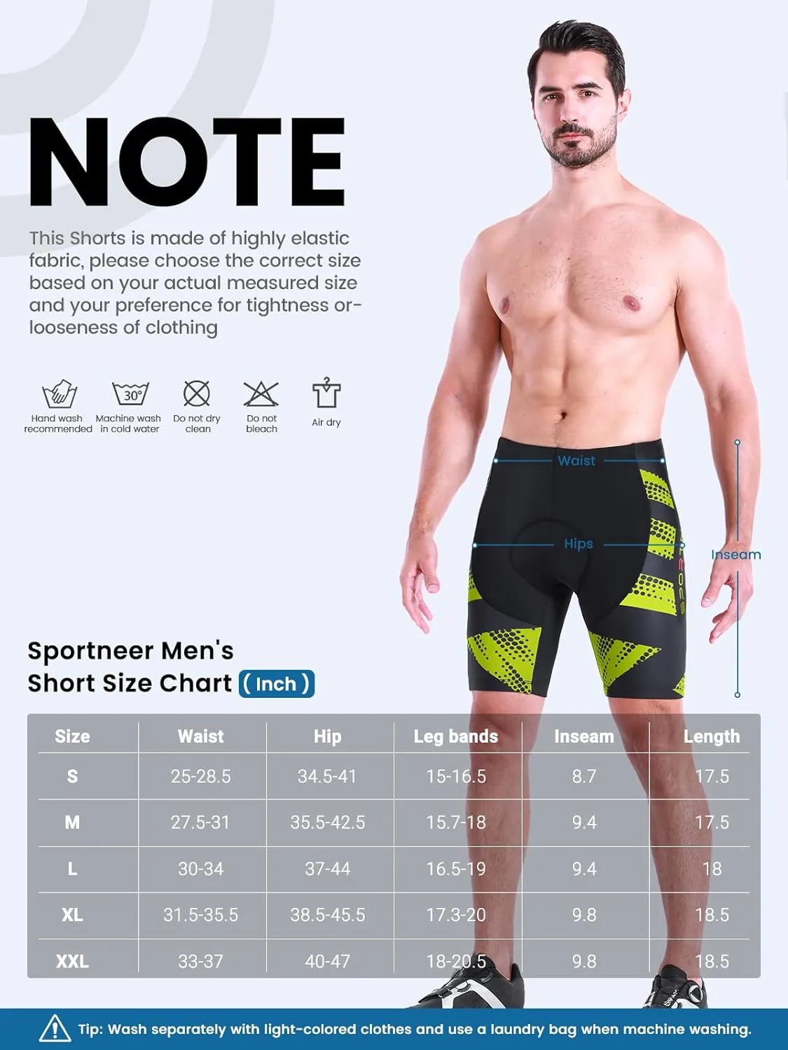 Sportneer Padded Bike Shorts for Men - 4D Padding Mens Bicycle Cycling Biking Clothing Shorts, Breathable and Absorbent