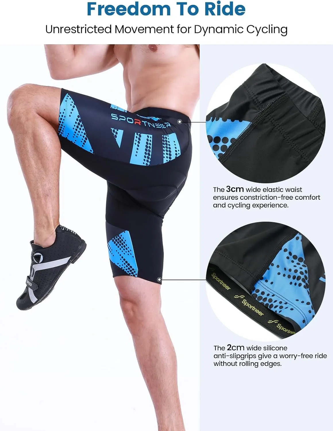 Sportneer Padded Bike Shorts for Men - 4D Padding Mens Bicycle Cycling Biking Clothing Shorts, Breathable and Absorbent