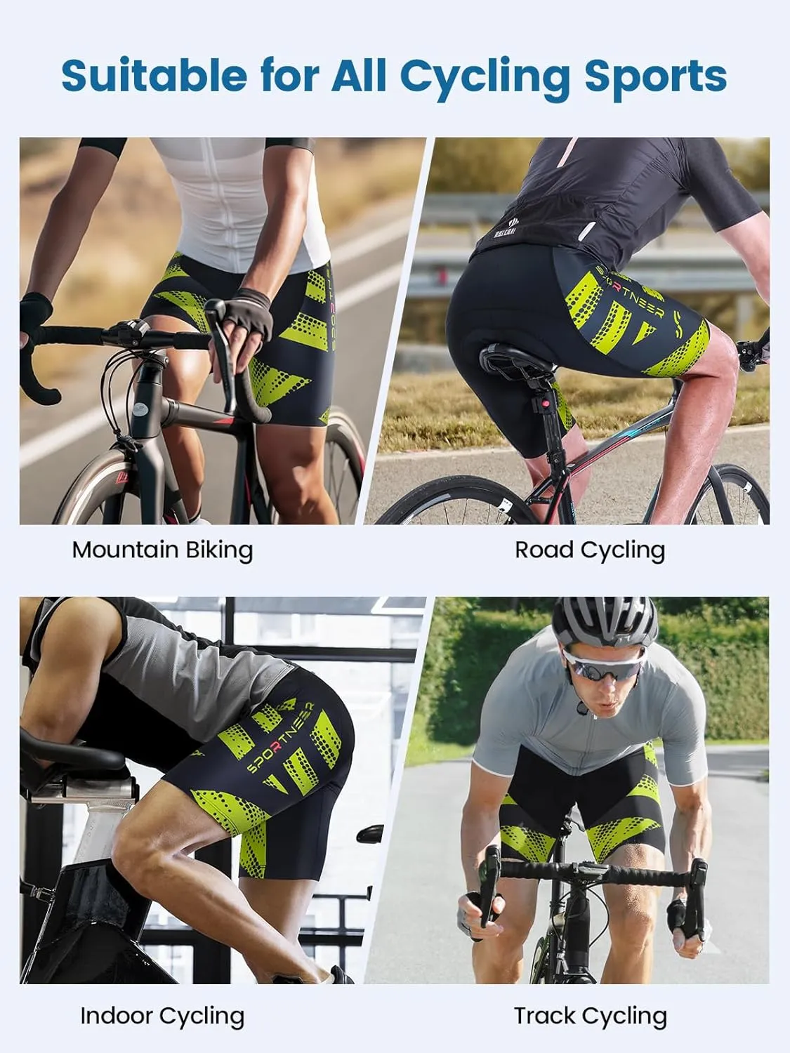 Sportneer Padded Bike Shorts for Men - 4D Padding Mens Bicycle Cycling Biking Clothing Shorts, Breathable and Absorbent