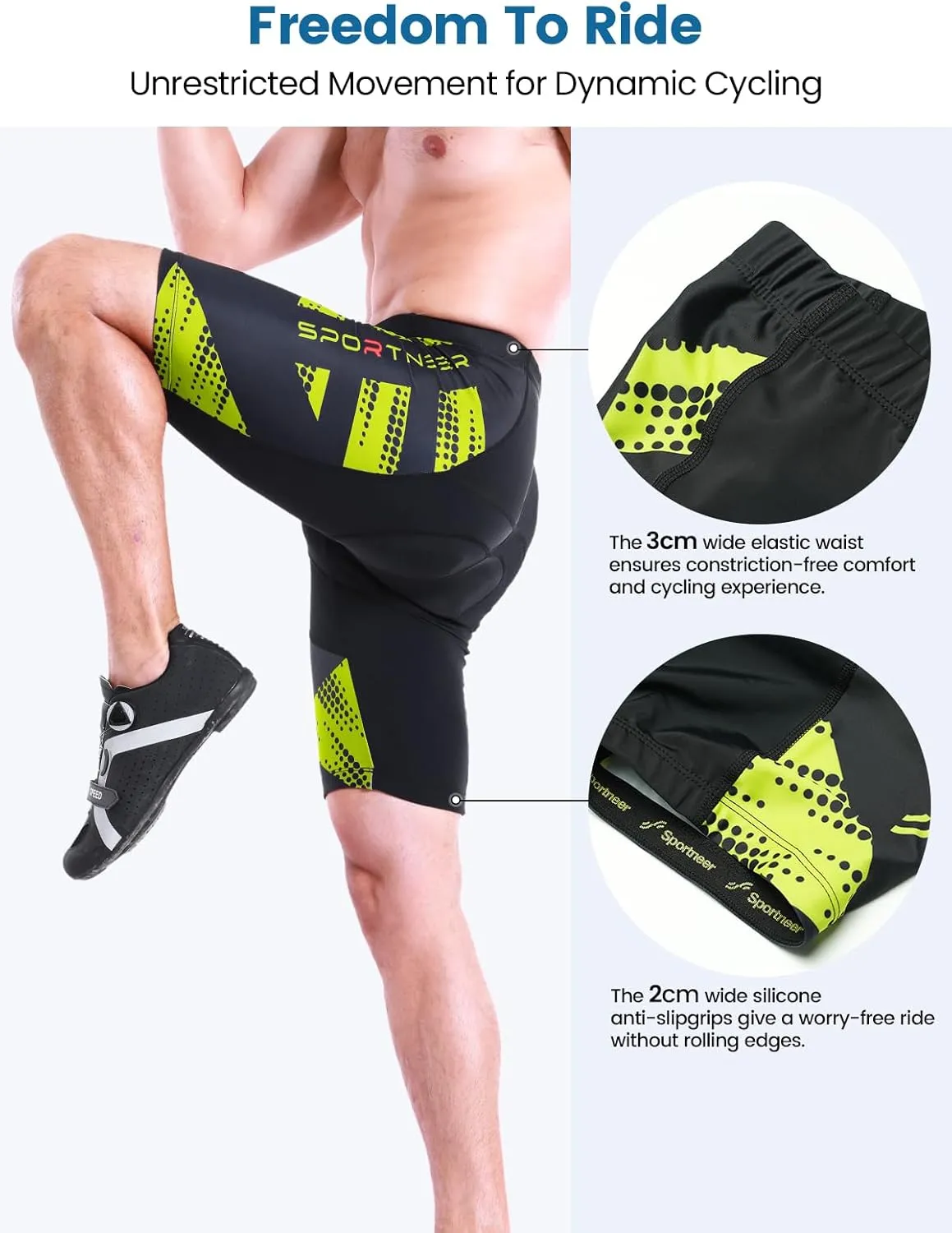 Sportneer Padded Bike Shorts for Men - 4D Padding Mens Bicycle Cycling Biking Clothing Shorts, Breathable and Absorbent
