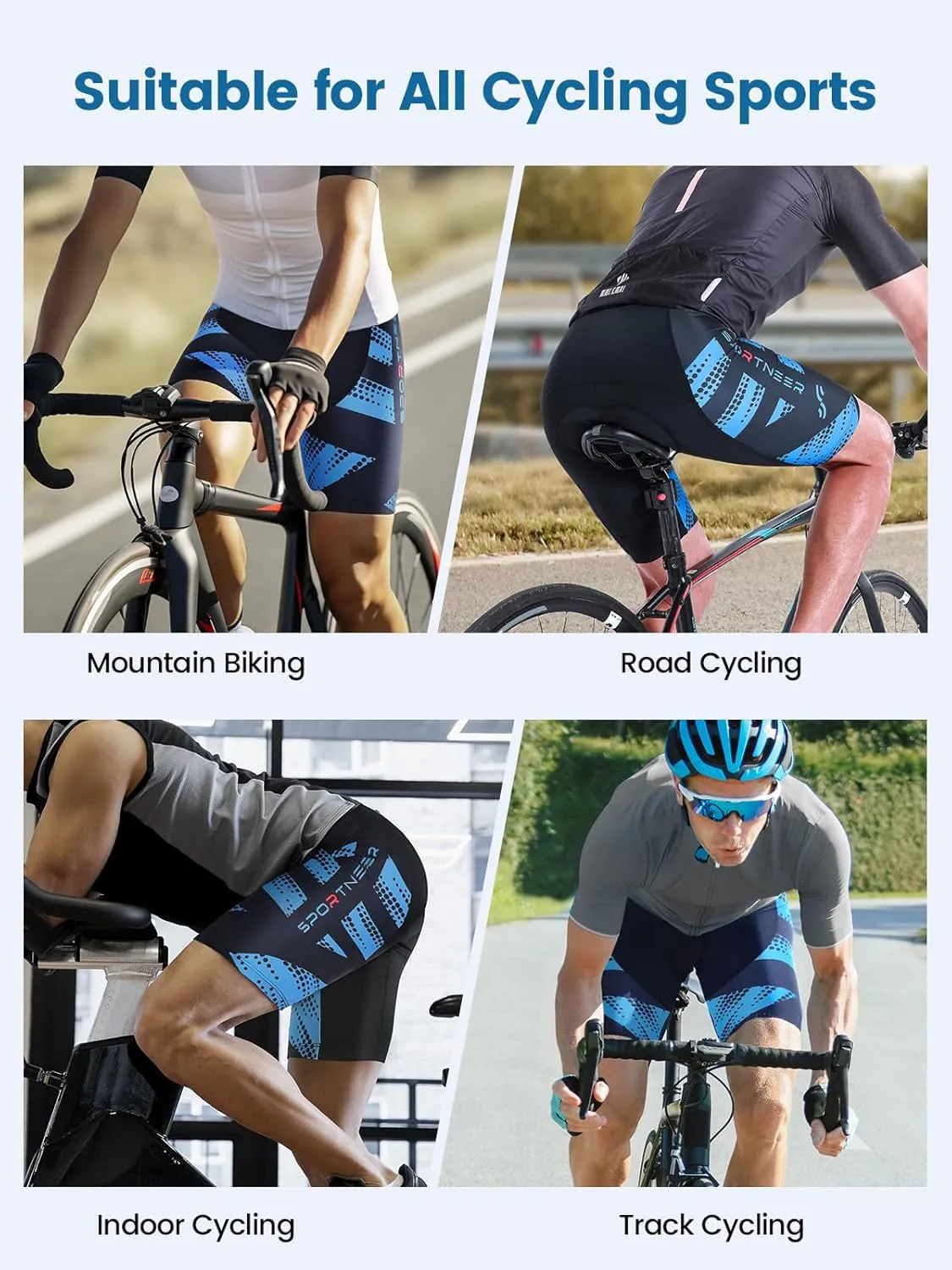 Sportneer Padded Bike Shorts for Men - 4D Padding Mens Bicycle Cycling Biking Clothing Shorts, Breathable and Absorbent