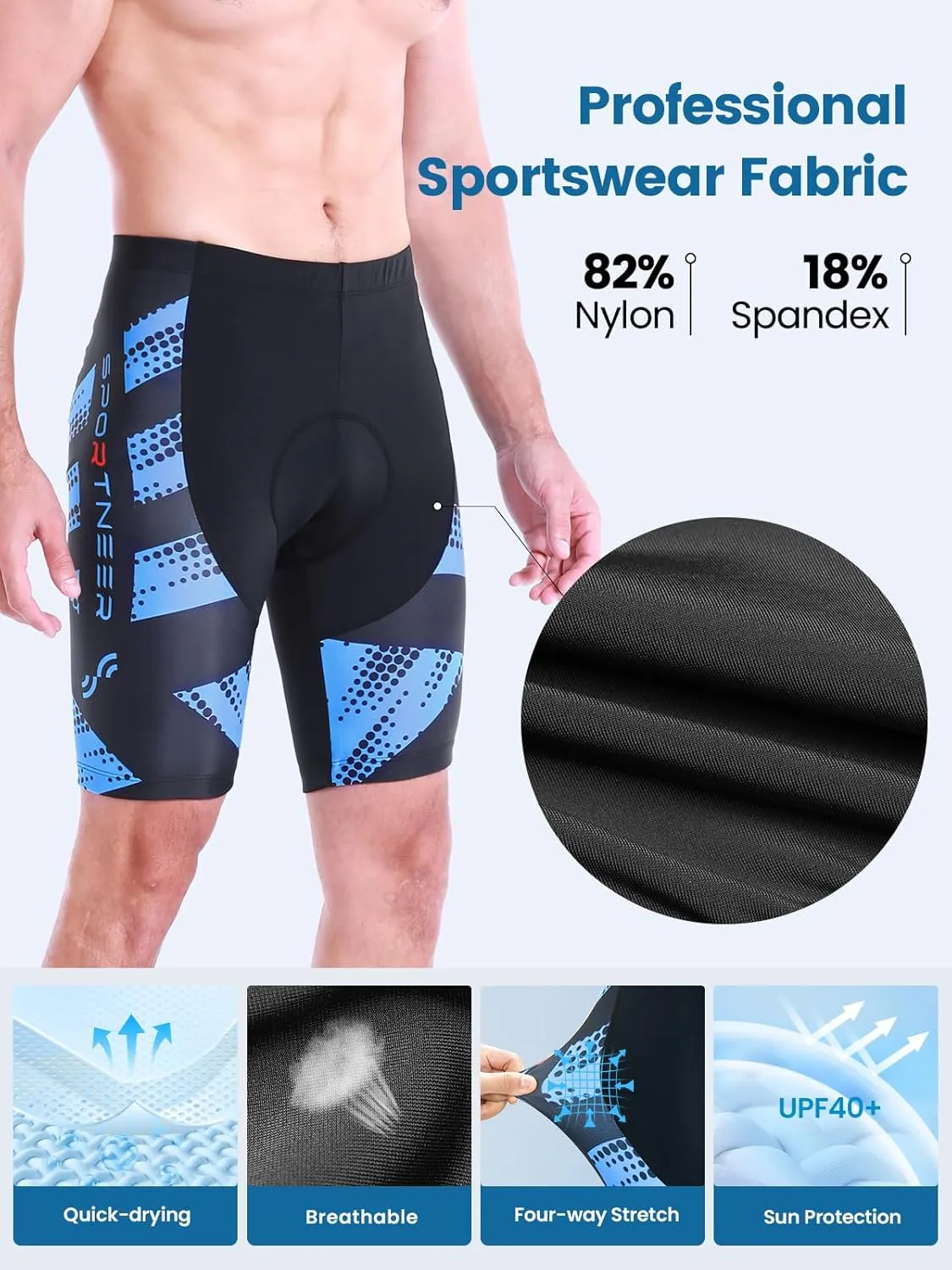 Sportneer Padded Bike Shorts for Men - 4D Padding Mens Bicycle Cycling Biking Clothing Shorts, Breathable and Absorbent
