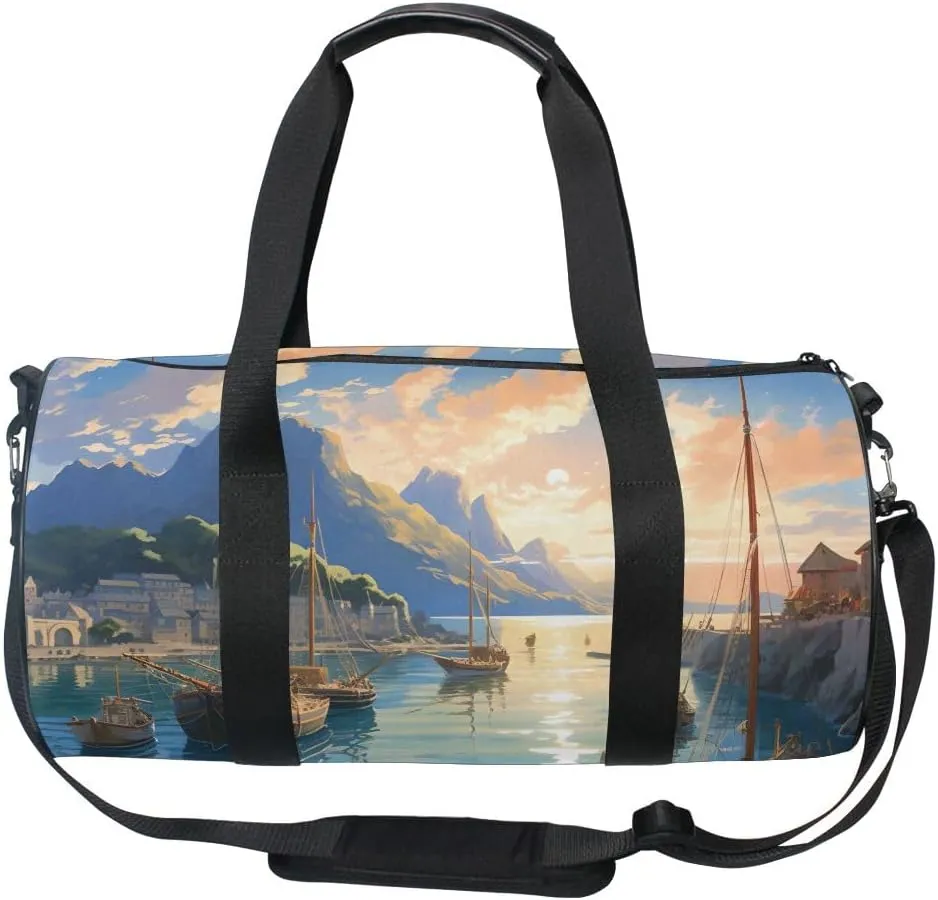 Sports Gym Bag Gym Duffle Bag Sport Bags for Men Women Sailing Sailboat Seaway Durable Handle Luggage Bag