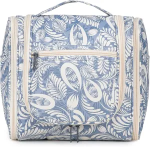 sportsnew Large Capacity Hanging Toiletry Bag Multifunctional Travel Full Size Makeup Organizer For Women Cosmetics Bag With Hook (Blue Leaf)