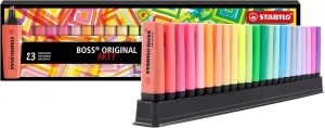 STABILO Highlighter BOSS ORIGINAL - ARTY - Deskset of 23 - Assorted Colors, Chisel Tip, Anti-Dry Out Technology